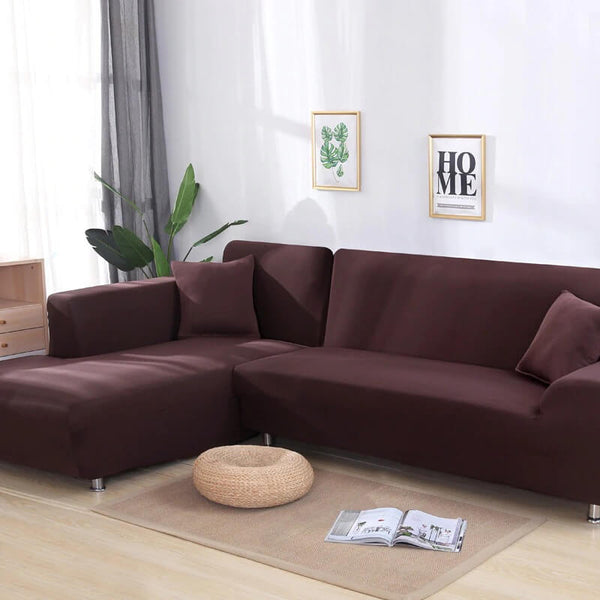 L Shape Jersey Sofa Cover - Brown