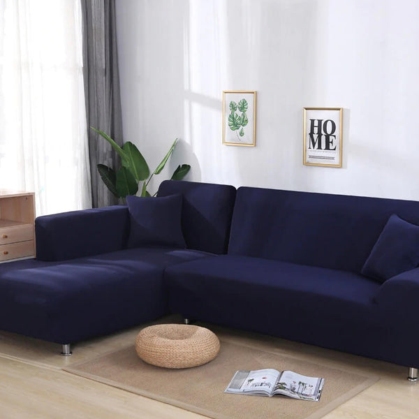 L Shape Jersey Sofa Cover - Navy Blue