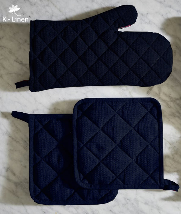 Plain Quilted Kitchen Gloves - Navy Blue