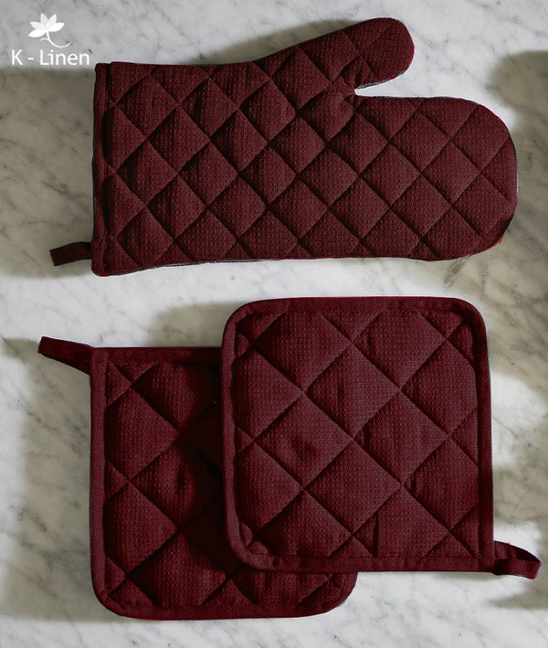 Plain Quilted Kitchen Gloves - Dark Brown