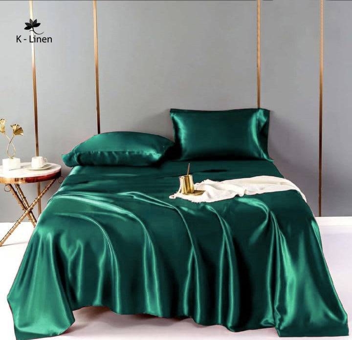 premium satin sheet emerald green