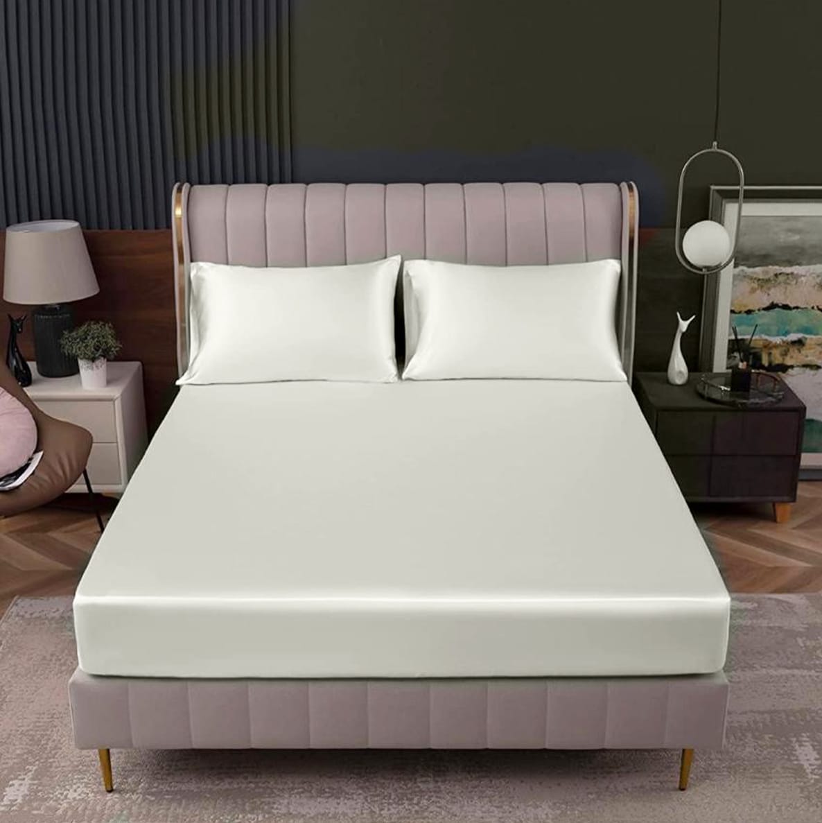 satin silk fitted sheet white