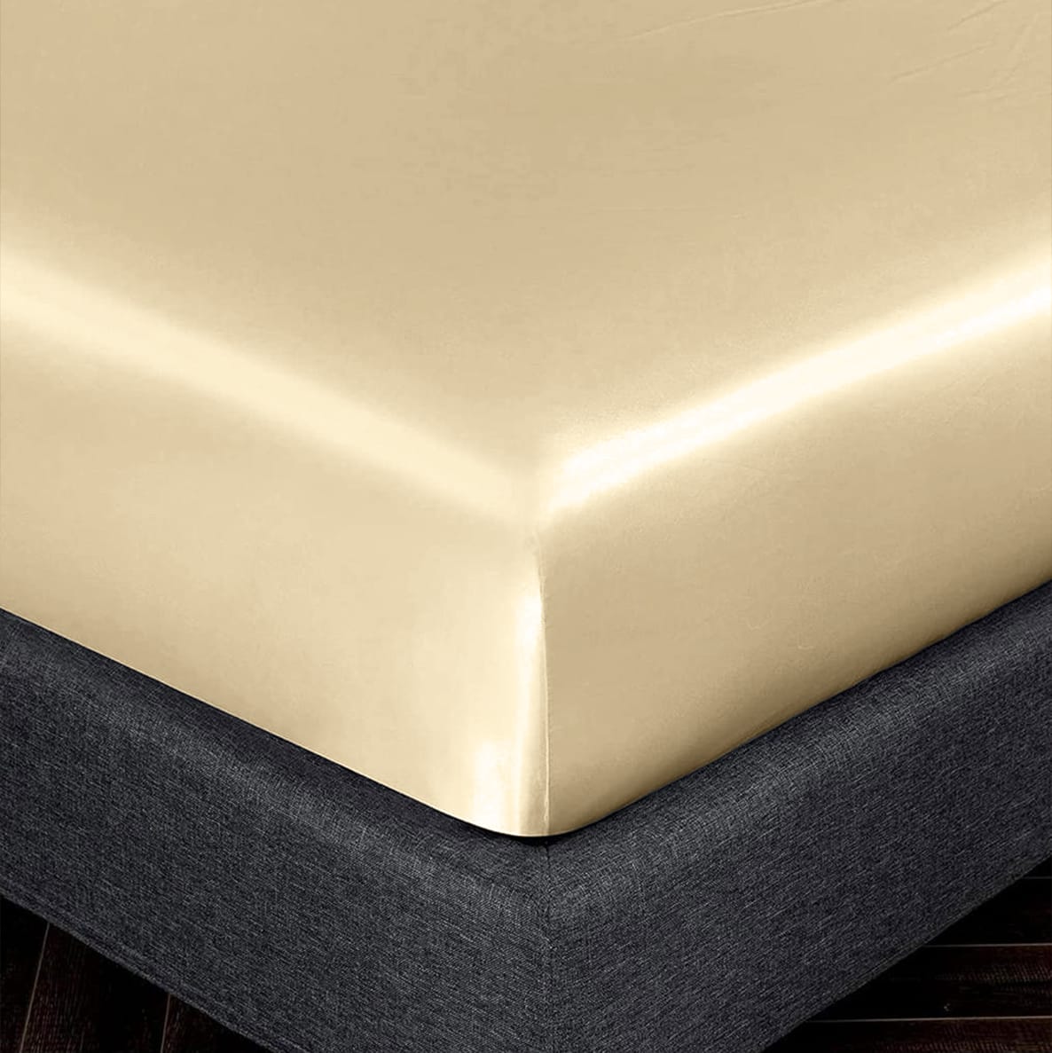 satin silk fitted sheet beige