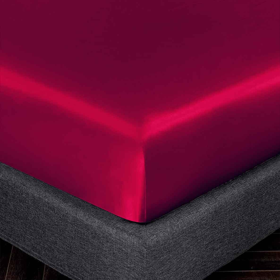 satin silk fitted sheet red