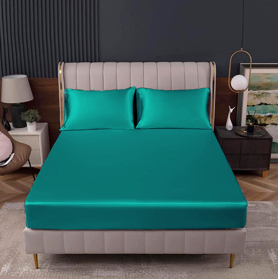 satin silk fitted sheet light blue