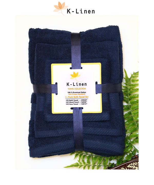 K-Linen Towel Set Collection 3 Pcs - Navy Blue
