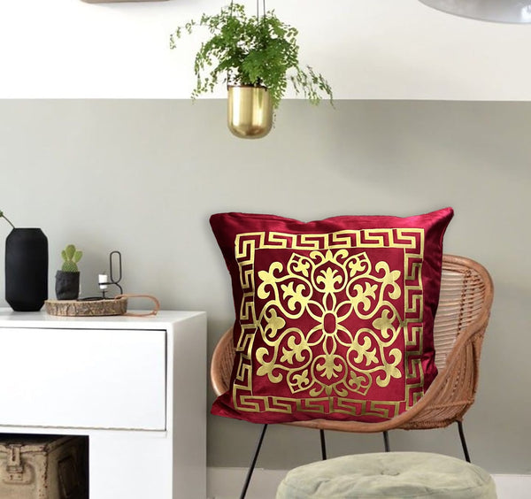 Velvet Premium Cushion Cover - Red & Golden