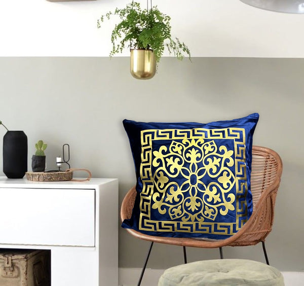 Velvet Premium Cushion Cover - Blue & Golden